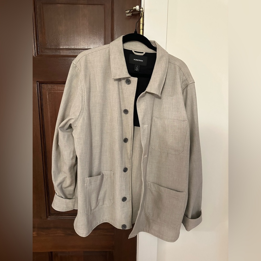 Nordstrom Men’s Tan Washed Shacket Jacket L Modern Casual Minimalist